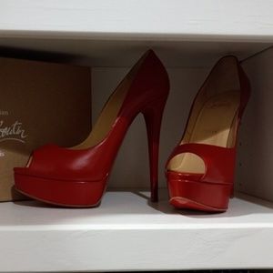 Christian Louboutin Palais Royal Red Bisou Patent Leather 120mm Platform Pump